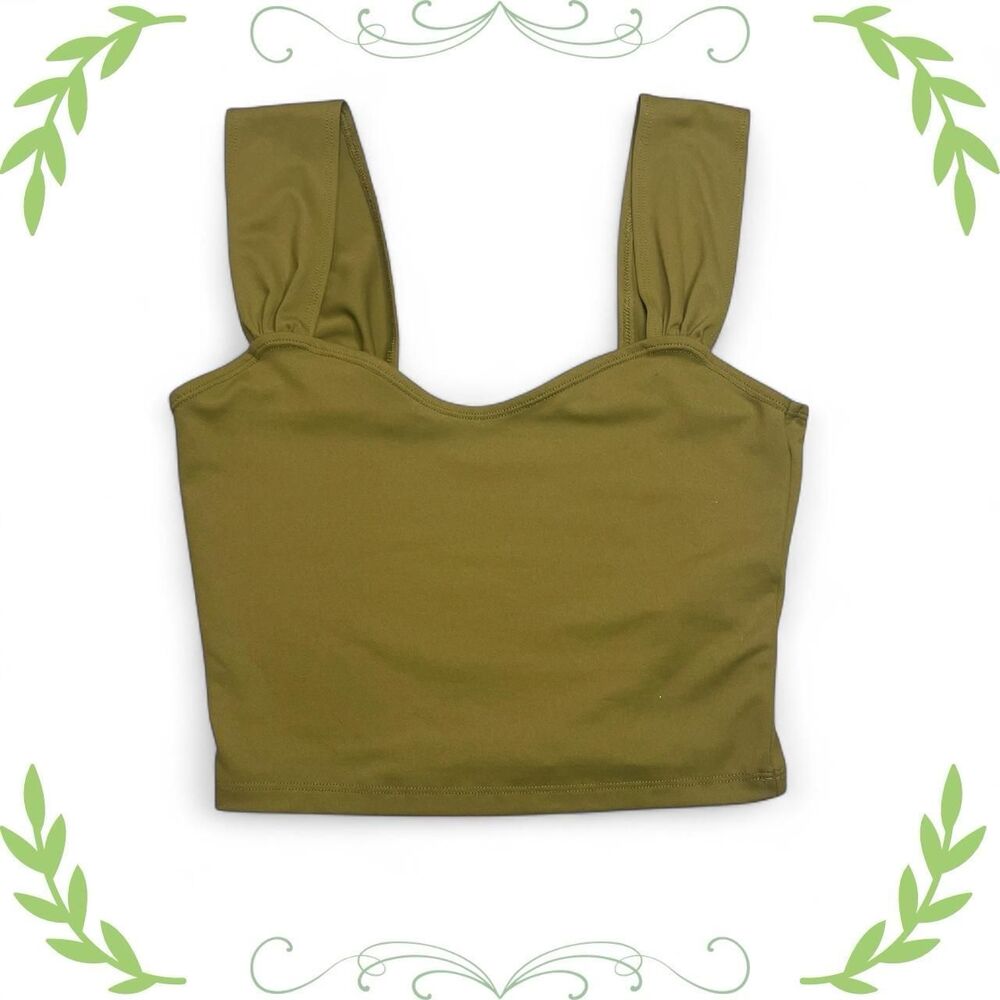 Abercrombie & Fitch Olive Green Wide Strap Ruched Crop Tank Top